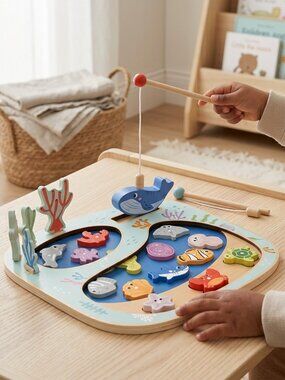 NEW Montessori Wooden Magnetic Fishing Game Ocean Learning Toy Kids Gift